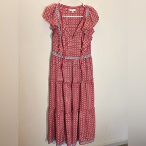 Max Studio Red Tiered Maxi Dress Size Small Whimsical Feminine Flowy